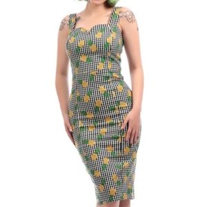 Collectif pineapple gingham pencil wiggle dress